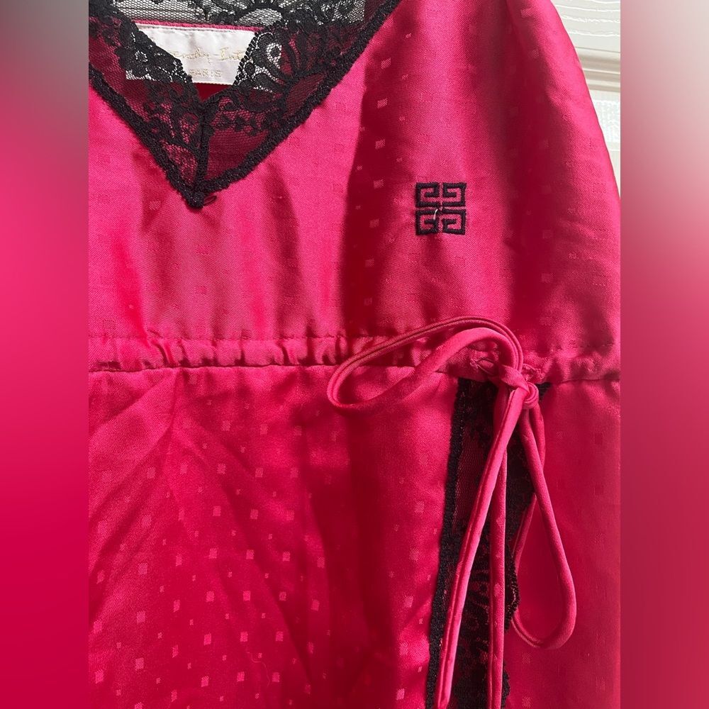 VTG 80s Givenchy Intimates Hot Pink Satin Black Lace Slip Dress Chemise SZ S - Picture 4 of 4